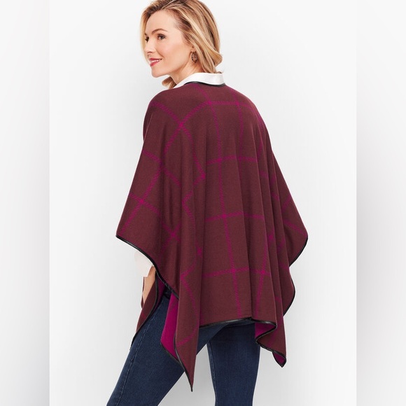 Talbots XS /‎ S Maroon Plaid Ruana Wrap Sweater - Picture 2 of 6